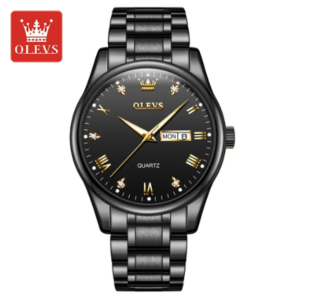 OLEVS Watch For Men Water proof Quartz Man Mens Watches Original Relo Sliver With Box Business Calendar Steel Belt Gold Luminous
