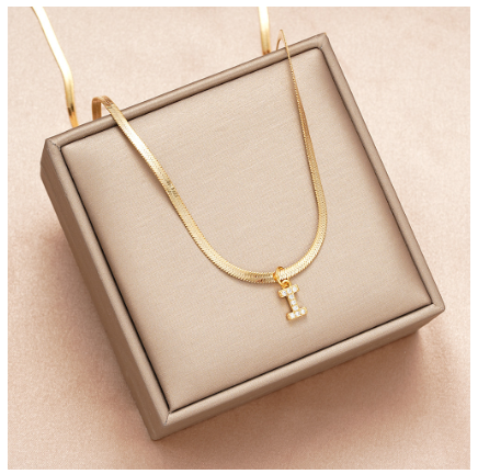 Luxury 18K Gold A-Z Initial Letter Necklace for Women Stainless Steel Snake Zircon Pendant Choker Accessories Jewelry I