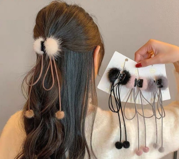 Korean Plush Tassel Hairpin Hair Claw Small Bow Hair Clip Girl Hair Accessories