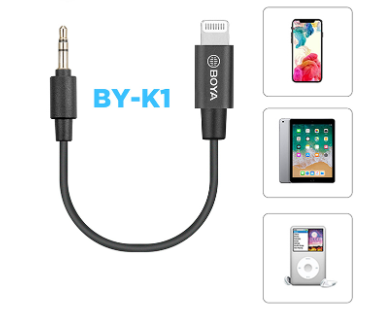 Boya BY-K1 3.5mm TRS (Male) To Lightning (Female) MFi Certified Audio Adapter for iOS Devices Connected with Microphone