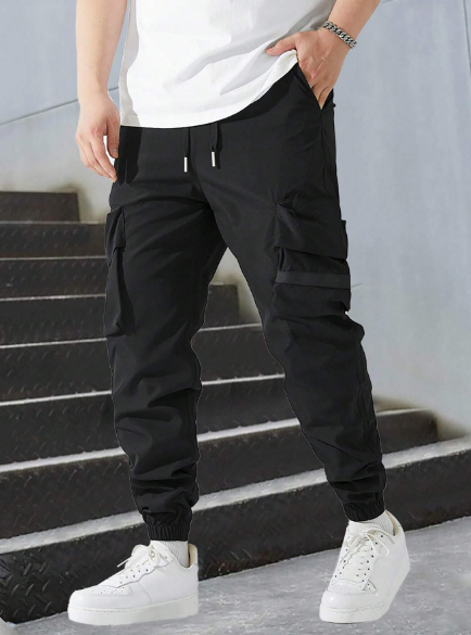 Men's Casual Solid Color Drawstring Waist & Cuffed Work Pants