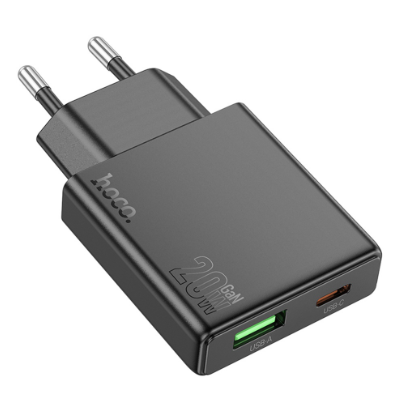 HOCO N38 Ultra Thin USB Charger PD Charger 20W QC4.0 QC3.0 USB Type C Fast Charger for iPhone 15 14 13 12 11 Pro Wall Charger EU Plug