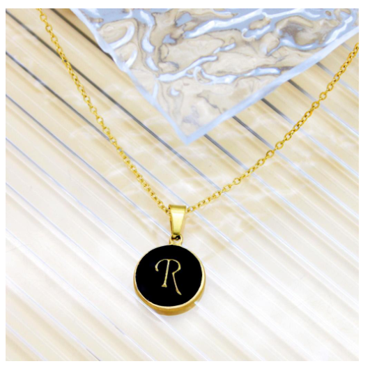 GnG Jewelry Letter A-Z Pendant Black Letter Cursive Design Stainless Steel Necklace For Fashion R