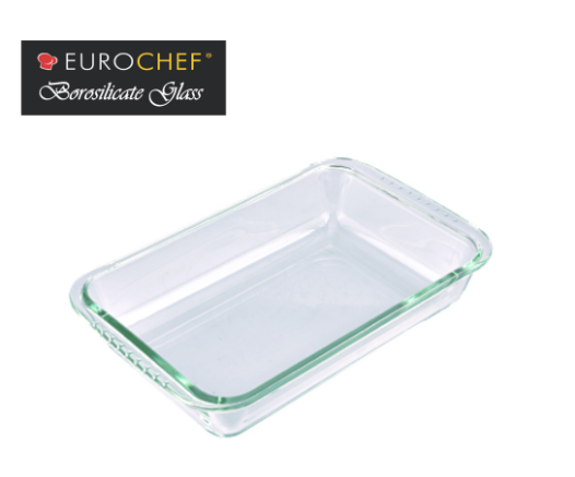 Eurochef BG102 Rectangular Borosilicate Glass Baking Dish 2L Large Bake Tray Casserole with Handles