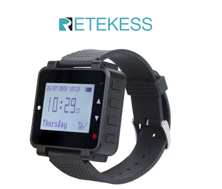 Retekess T128 Restaurant Pager System Customize Wrist Watch Pager Buzzer Rechargeable Caregiver Pager Compatible with Multiple Call