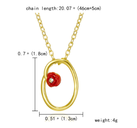 Fashion 26 Letter Necklace Ladies Red Rose Flower Clavicle Pendant Necklace Rhinestone Retro English Letter Necklace O