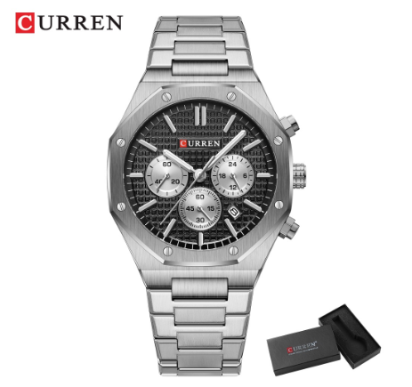 CURREN New Men's Fashion Luxury Multifunctional Pointer Glow Stainless Steel Waterproof Chronograph Casual Sports Quartz Watch M5