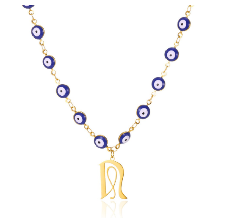 New Personalized Creativity Fashion Hip Hop Trend Plating 18k Gold Stainless Steel Devil's Eye Letter Necklace Initial Pendant