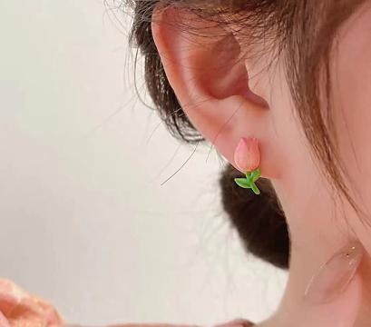 Pink Tulips Cute Stud Earrings Couture Jewelry Accessories Collection Women