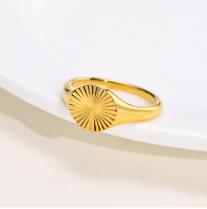 Sun Oval Ring Gold Plated Stainless Steel Rings for Women