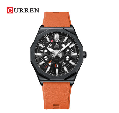 CURREN New Men's Watch Sports Casual Silicone Strap Pointer Luminous Dial Automatic Calendar Waterproof 8437 X ORANGE