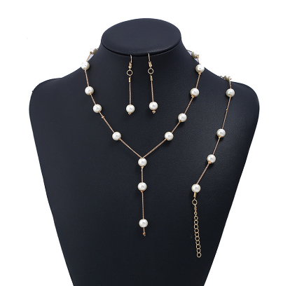 Pearl Necklace Earrings Bracelet Jewelry