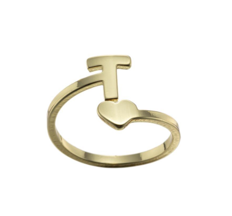 Fashion Heart 26 Letters Rings For Women Gold Color A-Z Initials Opening Ring Alphabet Finger Accessories Party Jewelry Gifts T