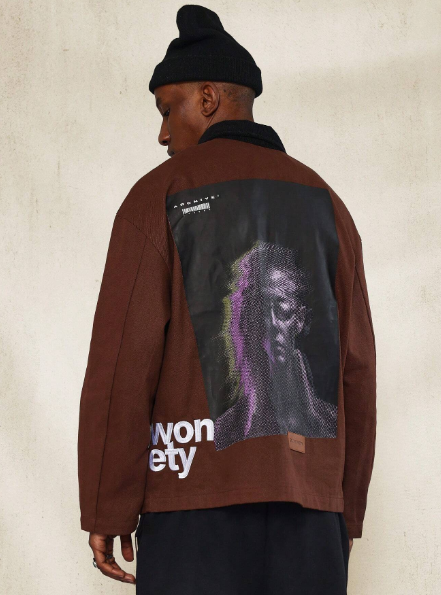 SUMWON Corduroy Collar & Pocket Twill Jacket With Embroidery & Back Graphic Print