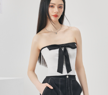 Lovito Plain Contrast Binding Bow Front Rib Knit Tank Top L52AD016