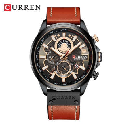 Curren Men's Watch Fashion Leather Original Multifunctional Quartz Waterproof 8380X ORANGE BLACK