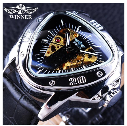 WINNER Classic Style Men watch Fashion Casual Automatic Mechanical Watch Top Brand hollowed out triangle large dial watch for men 7