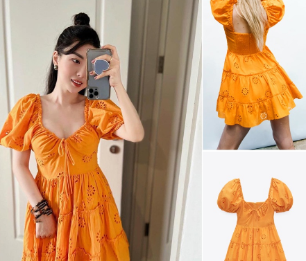 Solid Color Short Sleeve Hollow Embroidery Dress