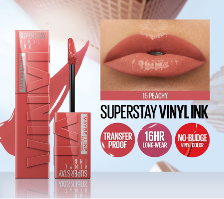 Maybelline Superstay Vinyl Ink Liquid Lipstick (Nude Shock, Long Lasting, Waterproof) Peachy