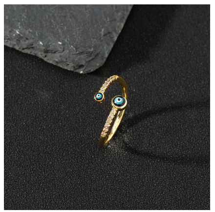 Copper Zircon Enamel Drop Oil Ring Female Evil Eye Vintage Accessories Jewelry K