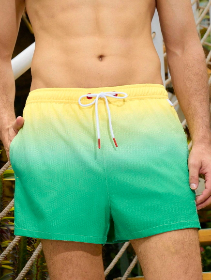 Manfinity VDAYZ Men's Vacation Letter Printed Gradient Drawstring Wide-Leg Beach Shorts