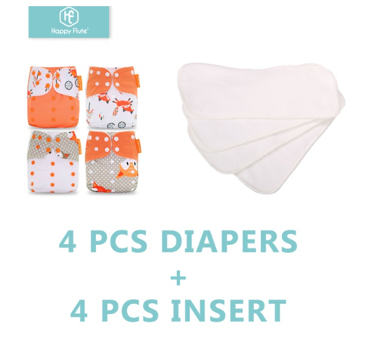 Happyflute 4Pcs Pocket Diapers Plus 4 Pcs Microfiber Insert Reusable Washable Ecological Cloth Diaper Fit 3 15kg Baby Set 13