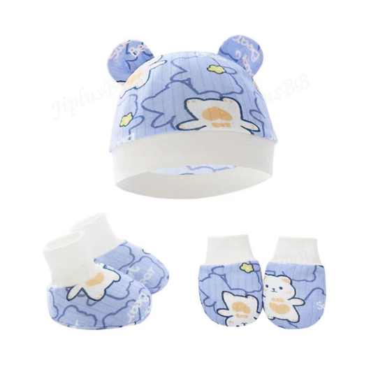Baby hat Baby Mittens Booties Set newborn cap infant hats fashion Soft Cotton newborns Beanie 20