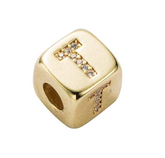 Gold Rhinestone Letters Cube Charm for Bracelet Necklace A-Z Alphabet Dice Beads T