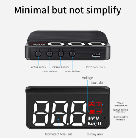 Overspeed ​​​​Warning Windshield Projector M3 OBD2 HUD Fatigue Reminder Car Head Up Display