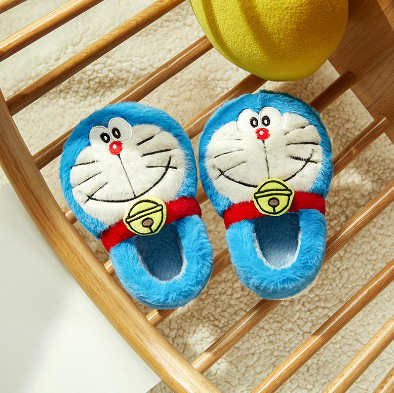 Cheerful Mario Doraemon Girls' Shoes Winter Padded children's Slippers bag with Baby Girls' Fur Shoes