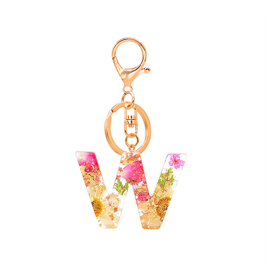 A-Z 26 Letter Pendant Keychains Resin Dried Flower Alphabet Keyring Charm Women Cute Bag Ornamant Accessories Gifts W