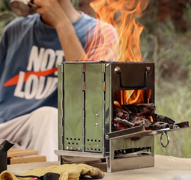 Camping Wood Grill Burning Stove Multipurpose Stainless Steel Folding Camp Stove Portable Wood Oven