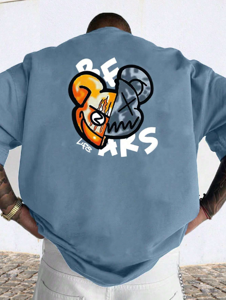 Manfinity EMRG Men Plus Cartoon & Letter Graphic Drop Shoulder Tee