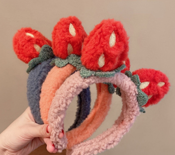 Korean Girl Cute Strawberry Headband Sweet Plush Face Wash Makeup Hairband Hair Accessories