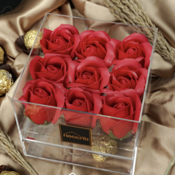 Preserved Roses Flowers in Acrylic Glass Box with Drawer Valentines Christmas Gift
