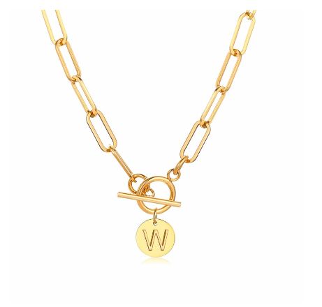 Vnox Women Stainless Steel Gold Plated Initial Pendant Necklace with Paperclip Necklace W