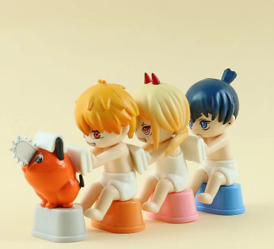 4Pcs/Set Japan Anime Chainsaw Man Figure Bathroom Back Rub Pochita Denji Power Hayakawa Aki Devil Dog Q Version PVC Action Figures Model Doll Toys Kids Gifts