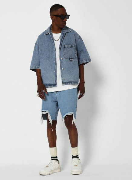 SUMWON Denim Short With Distressed Hem