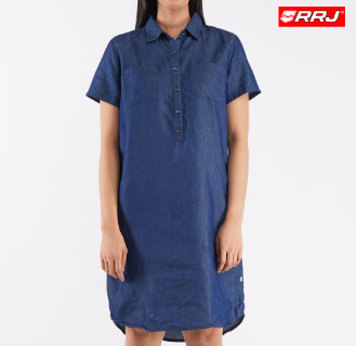 RRJ Ladies Modified Woven Dress Regular Fitting Twill Fabric Trendy Fashion 115645 Dark Blue