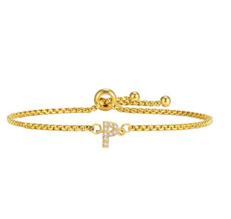 Vnox Handmade Initial Letter Bracelet,Gold Alphabet Charms Chain with Ball Clasp,Luxury Gifts for Women P