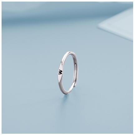 Fashion 925 Silver 26 A-Z Initial Letters Open Ring Birthday Jewelry Adjustable Gift For Women W