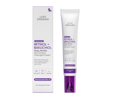 LUXE ORGANIX Advanced Retinol + Bakuchiol Deep Wrinkle Eye Contour Overnight Cream 12G