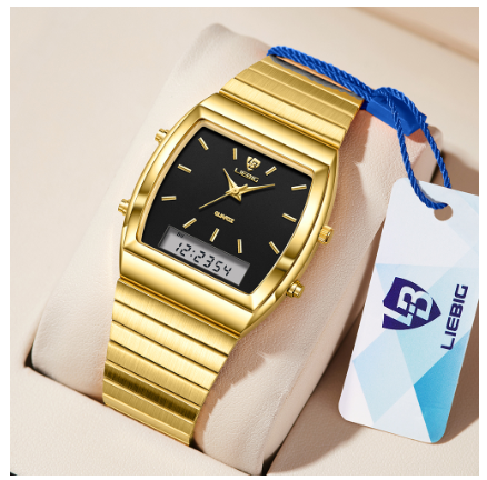LIEBIG L1039 Watch for Men Business Men Luminous Dual Display Digital Watches Waterproof GOLD BLACK