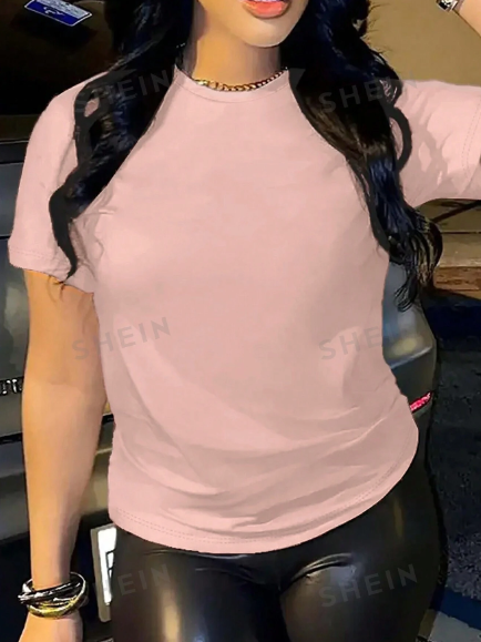 SHEIN Slayr Solid Round Neck Short Sleeve Tee