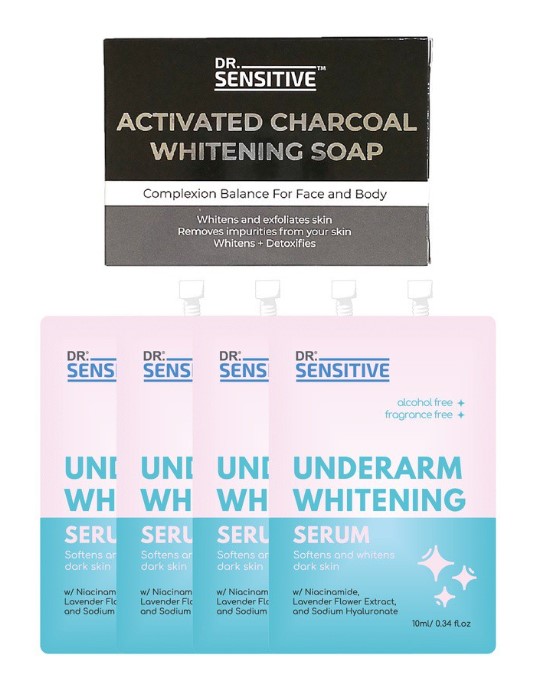Dr. Sensitive Set of 4pcs Underarm Whitening Serum 10ml with Activated Charcoal Whitening Soap 120g