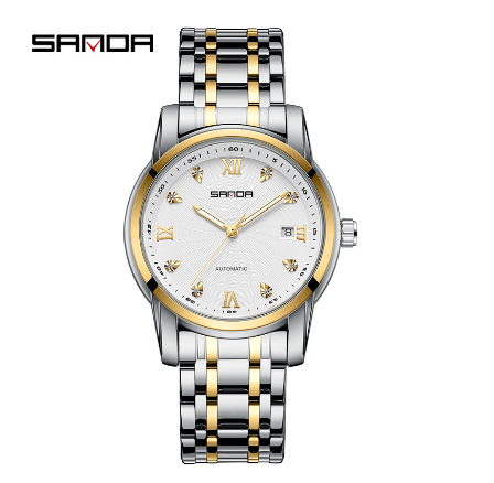 Sanda Simple Advanced Threaded Fashion Steel Band Luxury Casual Waterproof Watch WHITE GOLD