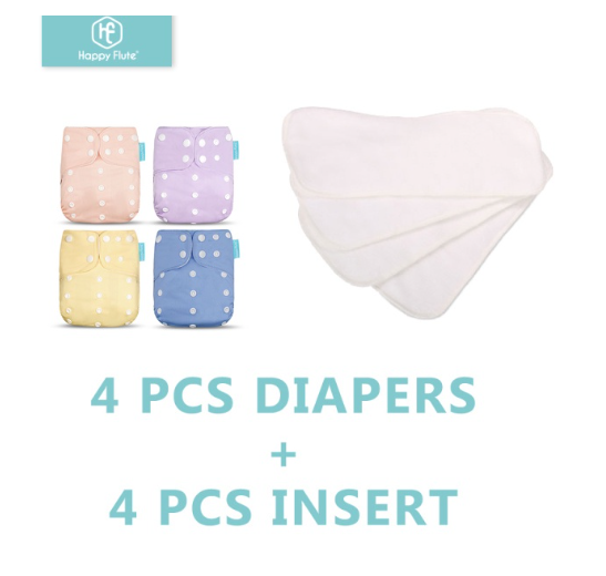 Happyflute 4Pcs Pocket Diapers Plus 4 Pcs Microfiber Insert Reusable Washable Ecological Cloth Diaper Fit 3 15kg Baby Set 29