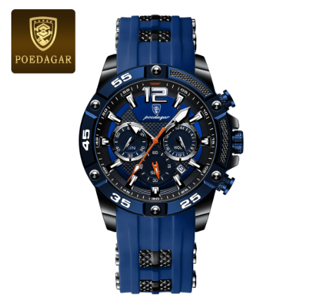 POEDAGAR sports watch for men waterproof original fashion silicone multifunctional chronograph watch luminous calendar display Watch BLUE
