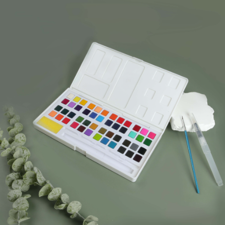 SeamiArt 48 Colors Solid Watercolor Set With 2 Pcs. Water Brush Pens