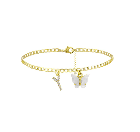 Fation Dainty Butterfly Initial Ankle Bracelets Handmade Cuban Chain White Butterfly A-Z Alphabet Letter Initial Anklets Summer Beach Y